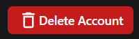 The account settings window, with the Delete Account button in the top right