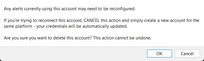 The confirmation prompt shown before an account is deleted