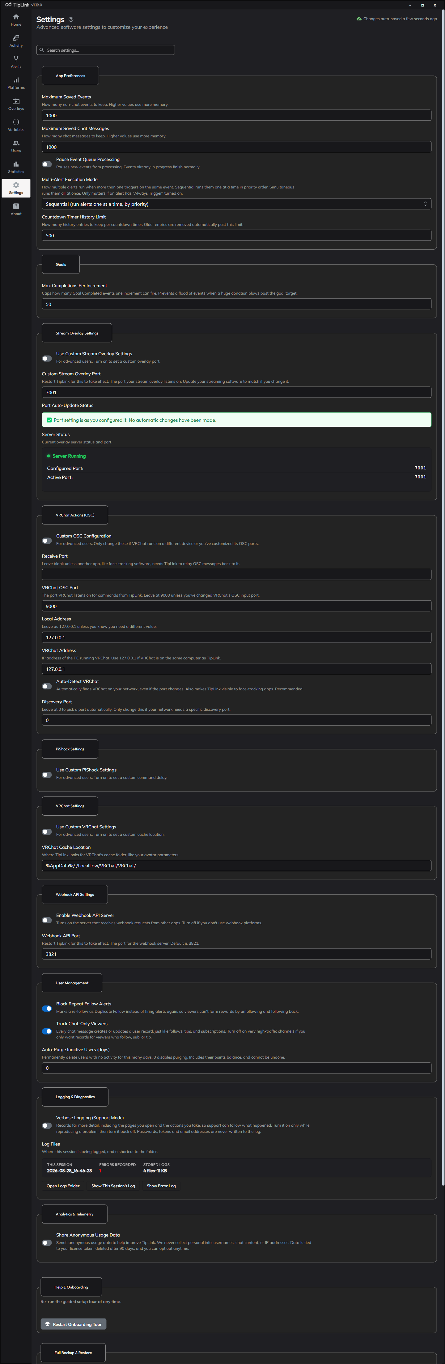 The Settings page with its search box and the App Preferences and Goals sections