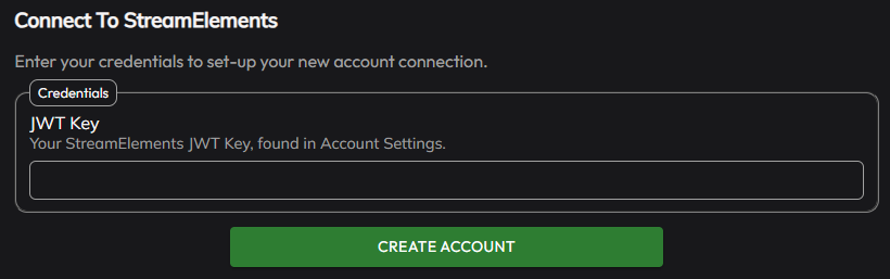 The StreamElements account settings page, where the JWT key is found