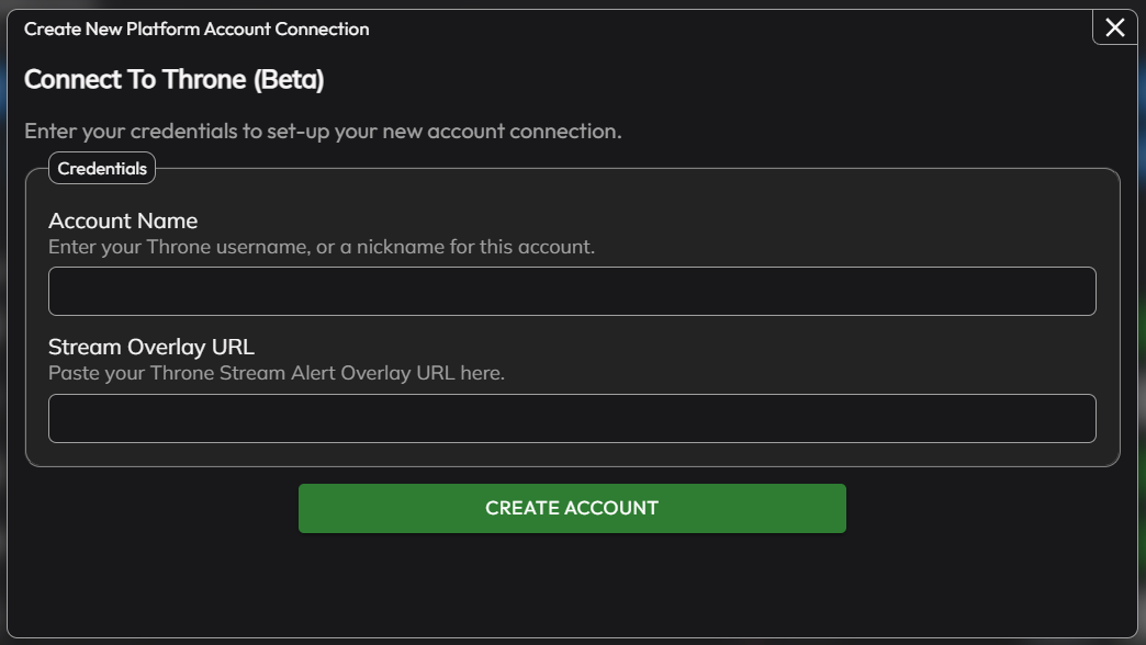 The account setup window with its fields ready to fill in