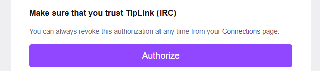 The Twitch authorisation page open in a web browser